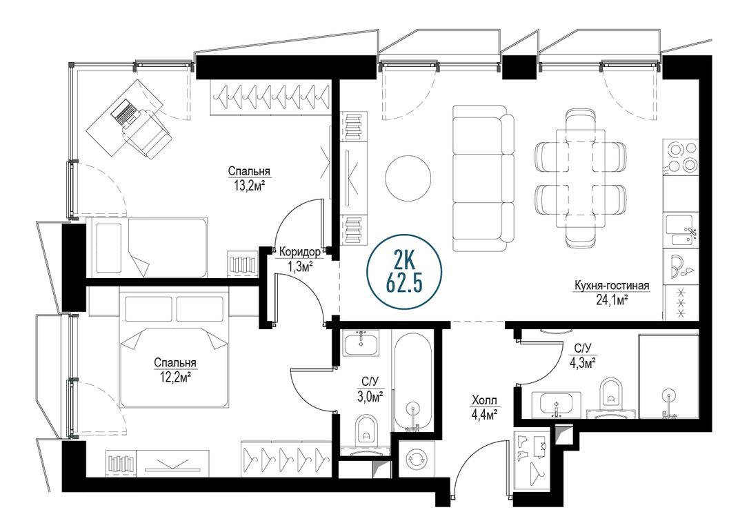 2-BD Apartment Sale, 61.3平方米 at Metropoliya, Volgogradsky Avenue, 32/3к1, Moscow, Russia #1 2-BD Apartment Sale, 61.3平方米 at Metropoliya, Volgogradsky Avenue, 32/3к1, Moscow, Russia #1