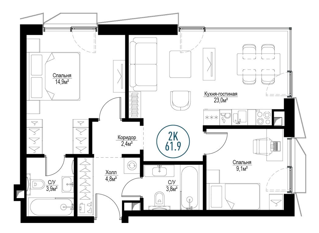 2-BD Apartment Sale, 60.8平方米 at Metropoliya, Volgogradsky Avenue, 32/3к1, Moscow, Russia #1 2-BD Apartment Sale, 60.8平方米 at Metropoliya, Volgogradsky Avenue, 32/3к1, Moscow, Russia #1