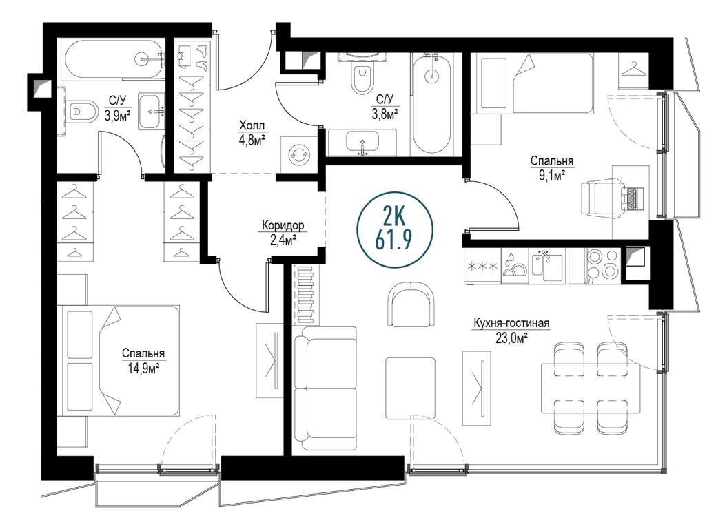 2-BD Apartment Sale, 61 sq. m. at Metropoliya, Volgogradsky Avenue, 32/3к1, Moscow, Russia #1 2-BD Apartment Sale, 61 sq. m. at Metropoliya, Volgogradsky Avenue, 32/3к1, Moscow, Russia #1