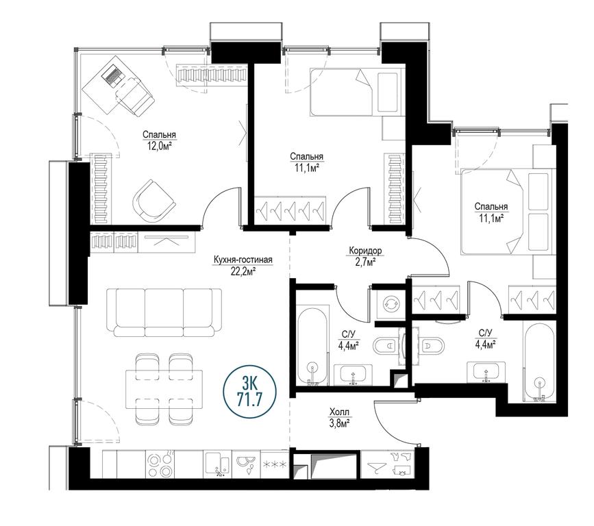 3-BD Apartment Sale, 70.6 sq. m. at Metropoliya, Volgogradsky Avenue, 32/3к1, Moscow, Russia #1 3-BD Apartment Sale, 70.6 sq. m. at Metropoliya, Volgogradsky Avenue, 32/3к1, Moscow, Russia #1