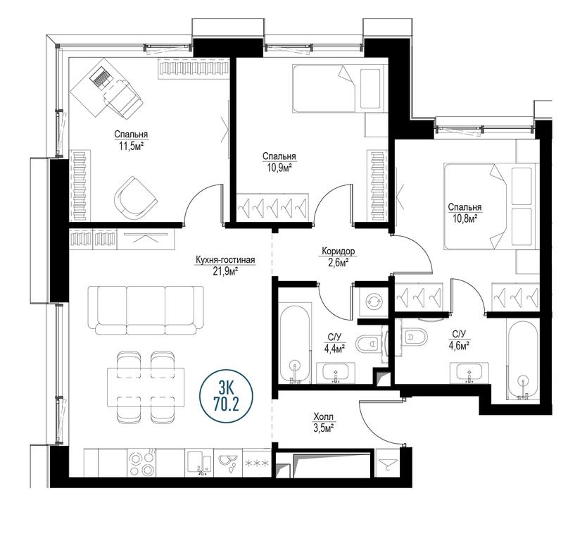 3-BD Apartment Sale, 70.4平方米 at Metropoliya, Volgogradsky Avenue, 32/3к1, Moscow, Russia #1 3-BD Apartment Sale, 70.4平方米 at Metropoliya, Volgogradsky Avenue, 32/3к1, Moscow, Russia #1