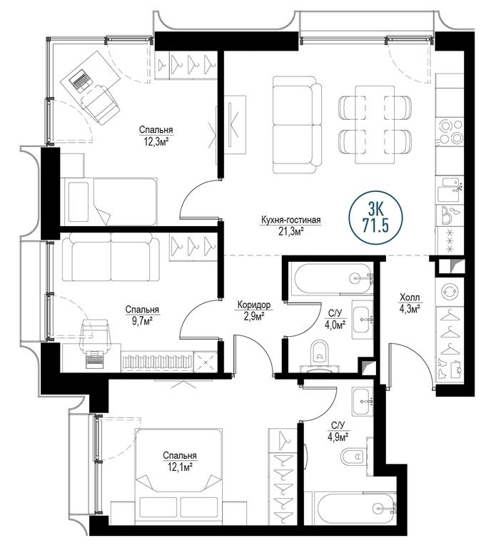 3-BD Apartment Sale, 70.5 sq. m. at Metropoliya, Volgogradsky Avenue, 32/3к1, Moscow, Russia #1 3-BD Apartment Sale, 70.5 sq. m. at Metropoliya, Volgogradsky Avenue, 32/3к1, Moscow, Russia #1