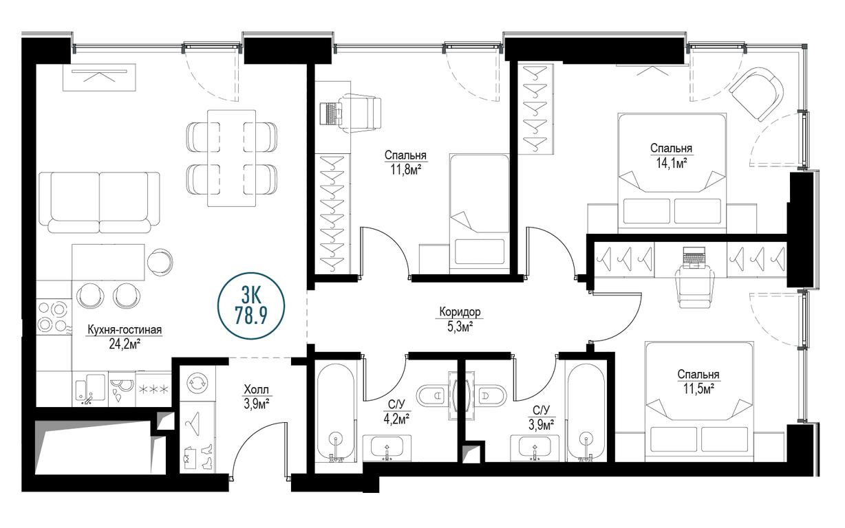 3-BD Apartment Sale, 77.7平方米 at Metropoliya, Volgogradsky Avenue, 32/3к1, Moscow, Russia #1