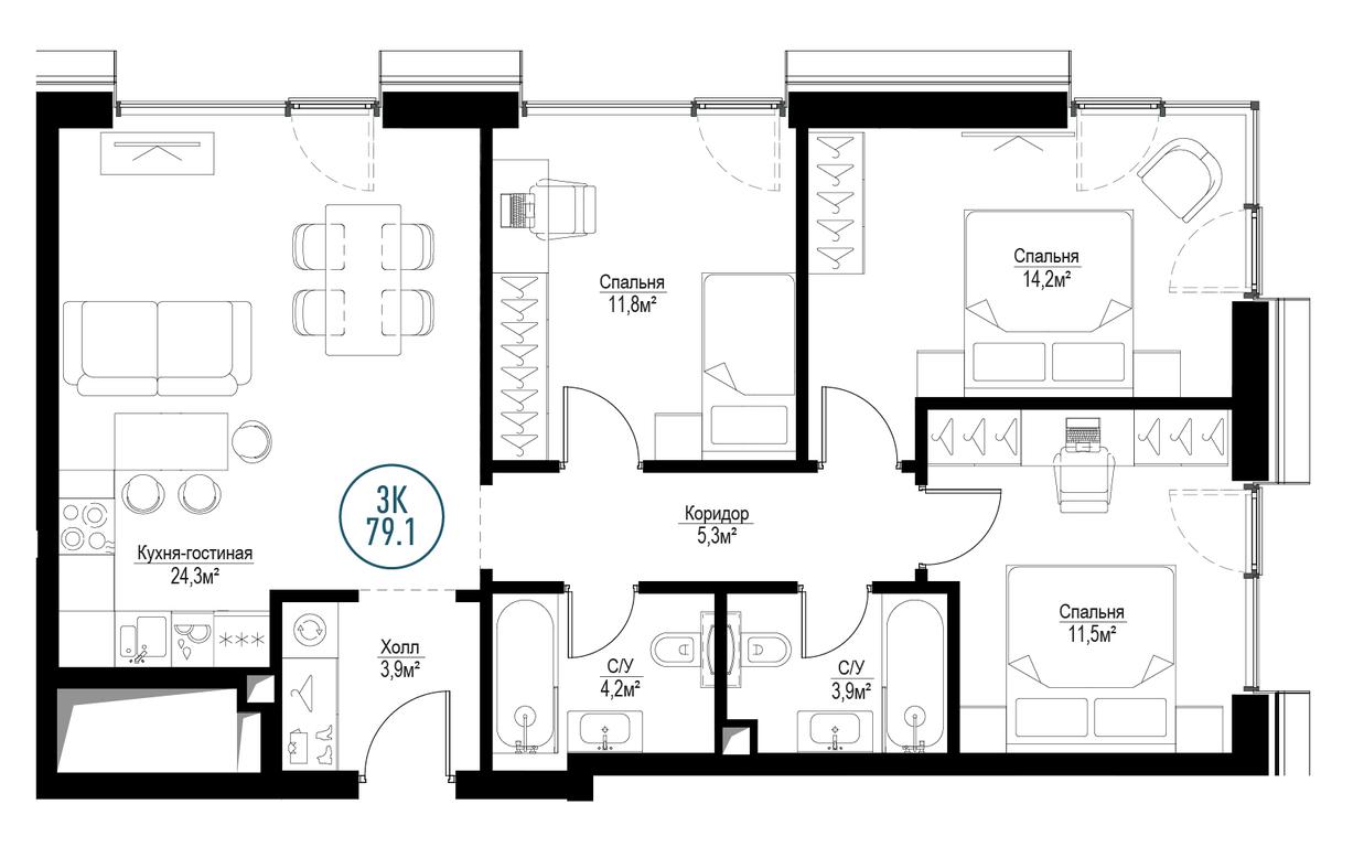 3-BD Apartment Sale, 77.9平方米 at Metropoliya, Volgogradsky Avenue, 32/3к1, Moscow, Russia #1
