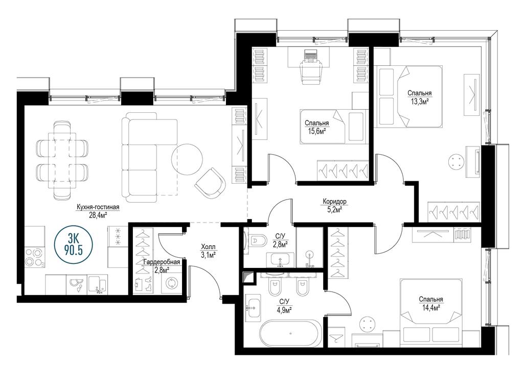 3-BD Apartment Sale, 90.8 sq. m. at Metropoliya, Volgogradsky Avenue, 32/3к1, Moscow, Russia #1