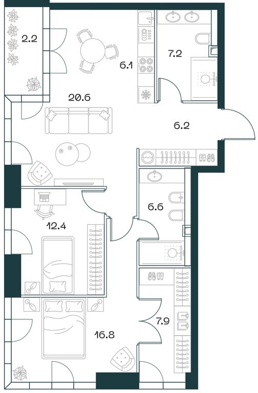 2-BD Apartment Sale, 87.6 sq. m. at SHIFT, 2nd Donskoy Drive, 10, Moscow, Russia #1