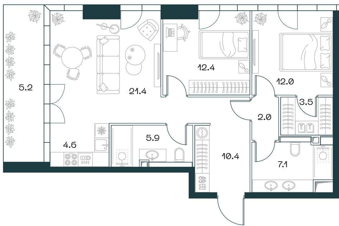 2-BD Apartment Sale, 84.9平方米 at SHIFT, 2nd Donskoy Drive, 10, Moscow, Russia #1