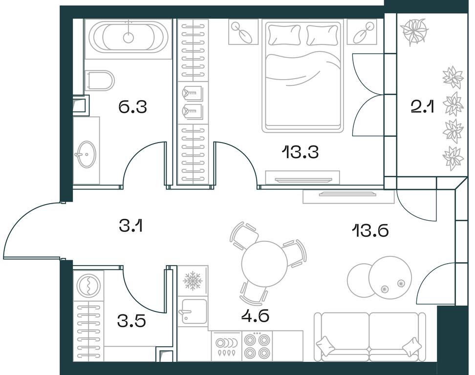 1-BD Apartment Sale, 46.5 sq. m. at SHIFT, 2nd Donskoy Drive, 10, Moscow, Russia #1