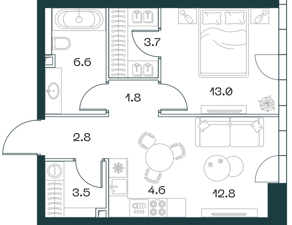 1-BD Apartment Sale, 48.8平方米 at SHIFT, 2nd Donskoy Drive, 10, Moscow, Russia #1