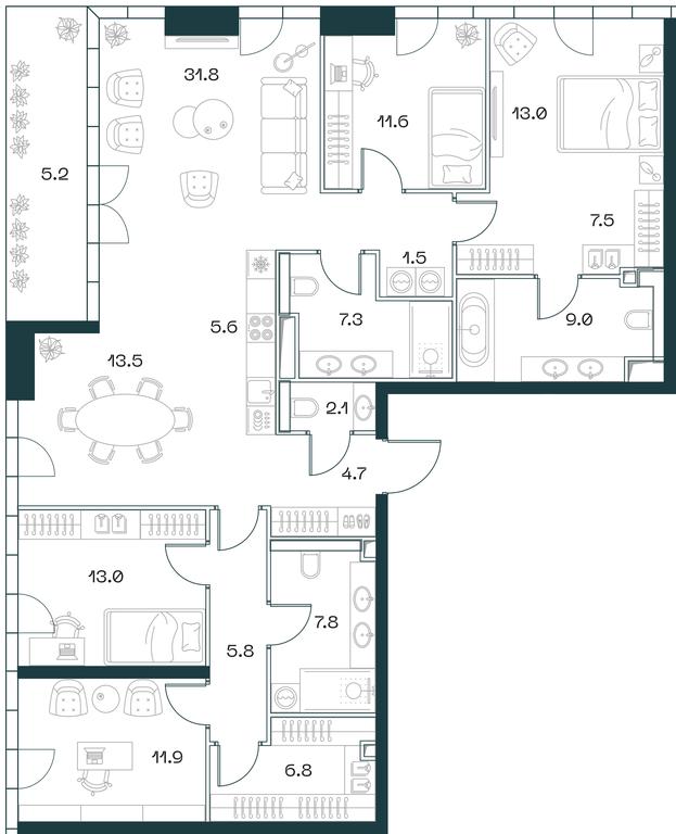 4-BD Apartment Sale, 158.1平方米 at SHIFT, 2nd Donskoy Drive, 10, Moscow, Russia #1