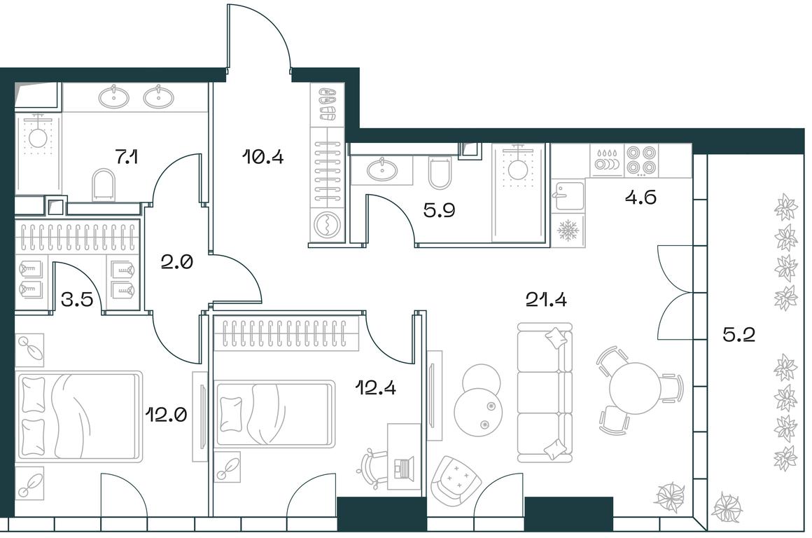 2-BD Apartment Sale, 84.9 sq. m. at SHIFT, 2nd Donskoy Drive, 10, Moscow, Russia #1