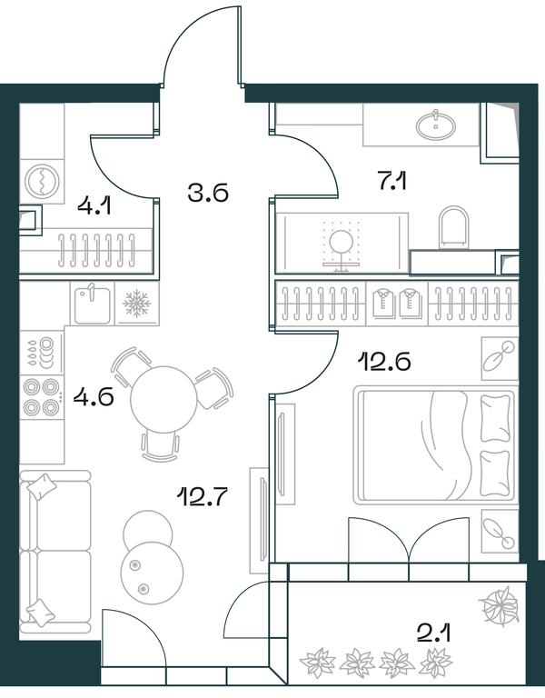 1-BD Apartment Sale, 46.8平方米 at SHIFT, 2nd Donskoy Drive, 10, Moscow, Russia #1
