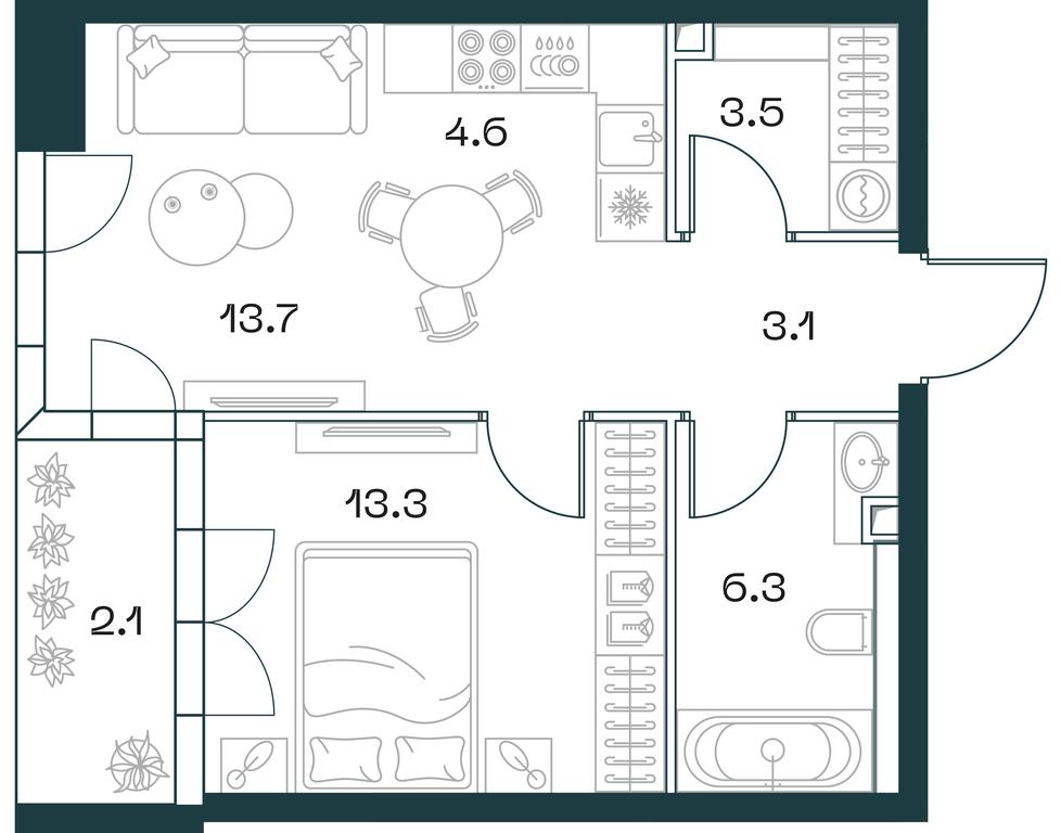 1-BD Apartment Sale, 46.6 sq. m. at SHIFT, 2nd Donskoy Drive, 10, Moscow, Russia #1