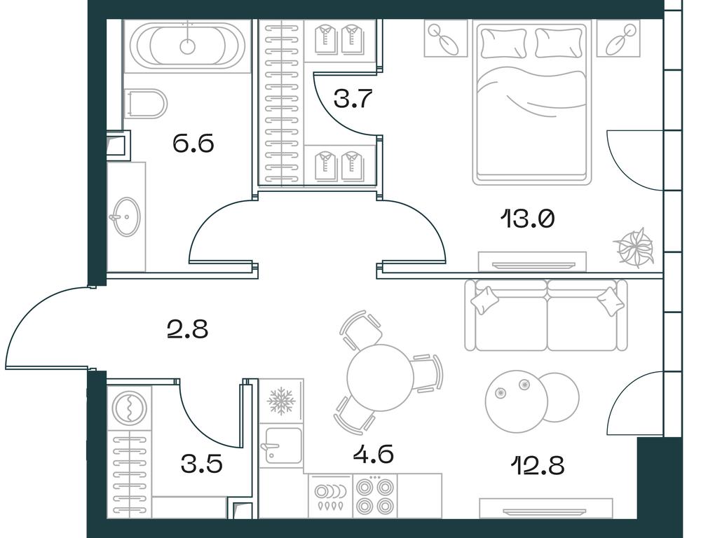 1-BD Apartment Sale, 48.9 sq. m. at SHIFT, 2nd Donskoy Drive, 10, Moscow, Russia #1