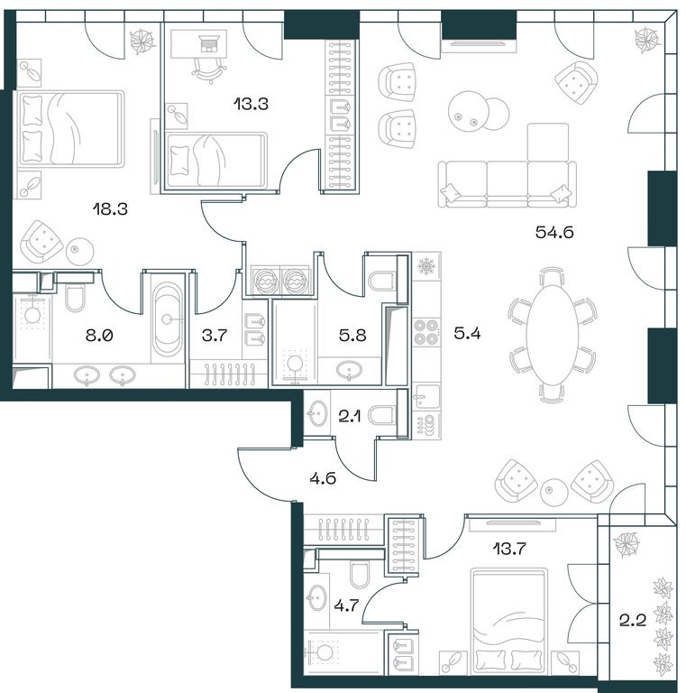 3-BD Apartment Sale, 137.7平方米 at SHIFT, 2nd Donskoy Drive, 10, Moscow, Russia #1