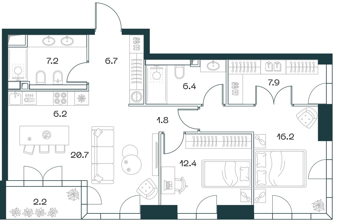 2-BD Apartment Sale, 87.9平方米 at SHIFT, 2nd Donskoy Drive, 10, Moscow, Russia #1