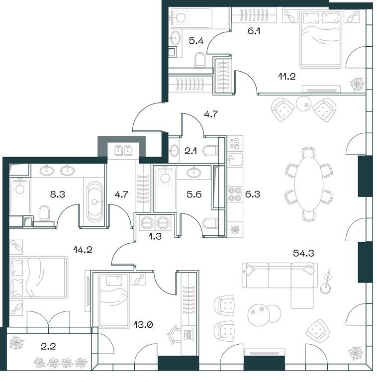 3-BD Apartment Sale, 139.4平方米 at SHIFT, 2nd Donskoy Drive, 10, Moscow, Russia #1