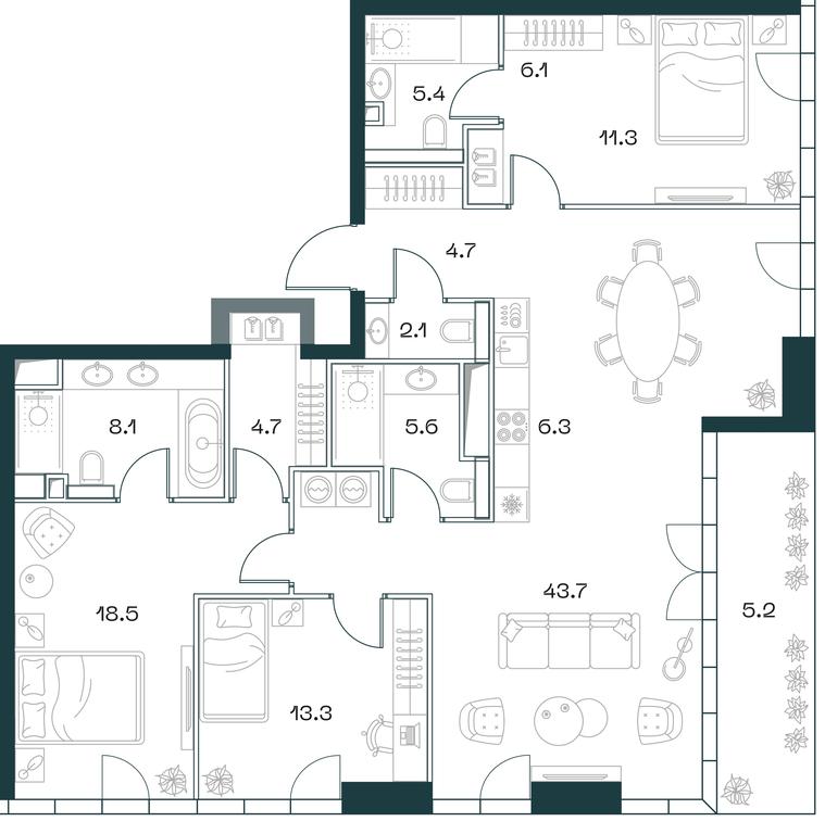 3-BD Apartment Sale, 136平方米 at SHIFT, 2nd Donskoy Drive, 10, Moscow, Russia #1