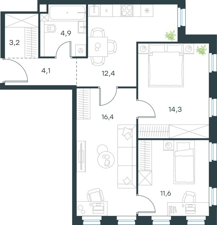 2-BD Apartment Sale, 66.9 sq. m. at Level Seligerskaya, Ilmenskiy Drive, 12, Moscow, Russia #1