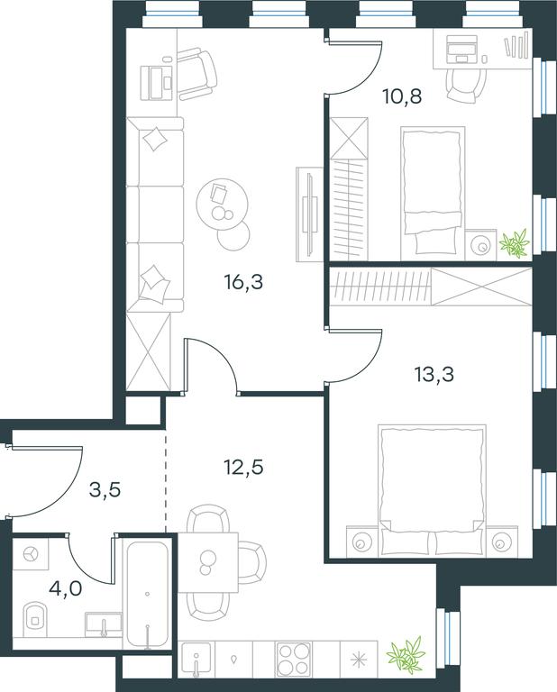 2-BD Apartment Sale, 60.4 sq. m. at Level Seligerskaya, Ilmenskiy Drive, 12, Moscow, Russia #1