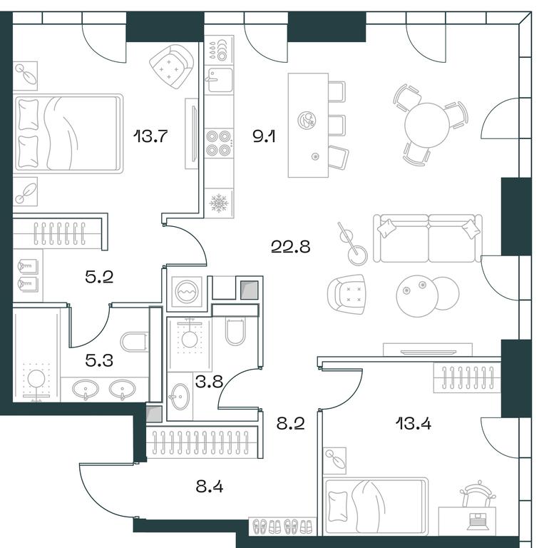 2-BD Apartment Sale, 90.8平方米 at SHIFT, 2nd Donskoy Drive, 10, Moscow, Russia #1 2-BD Apartment Sale, 90.8平方米 at SHIFT, 2nd Donskoy Drive, 10, Moscow, Russia #1