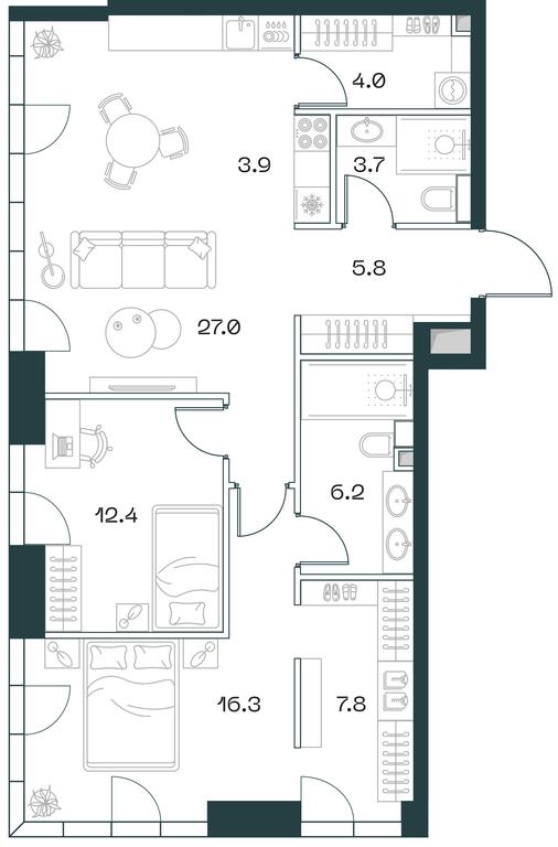 2-BD Apartment Sale, 87.1 sq. m. at SHIFT, 2nd Donskoy Drive, 10, Moscow, Russia #1