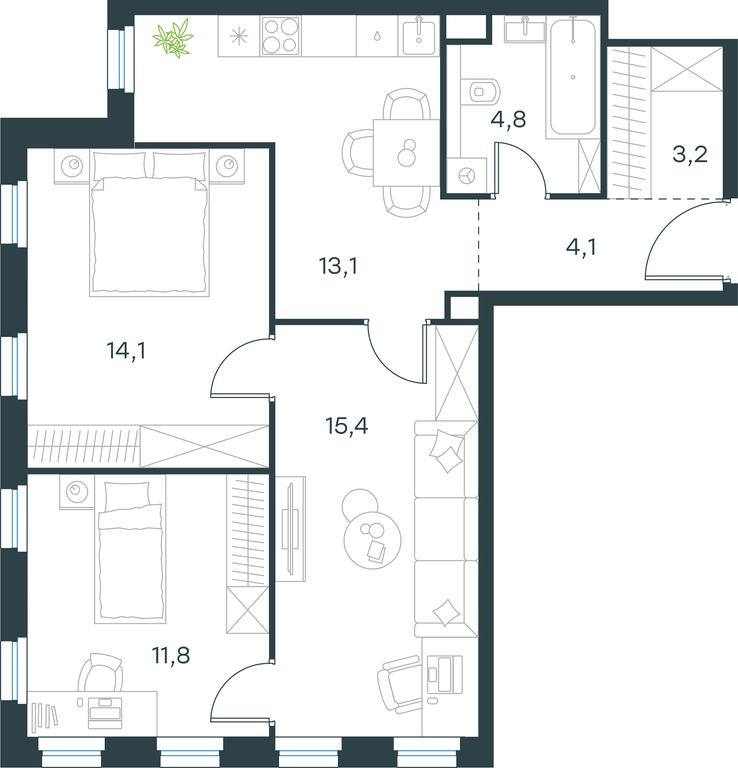 2-BD Apartment Sale, 66.5 sq. m. at Level Seligerskaya, Ilmenskiy Drive, 12, Moscow, Russia #1