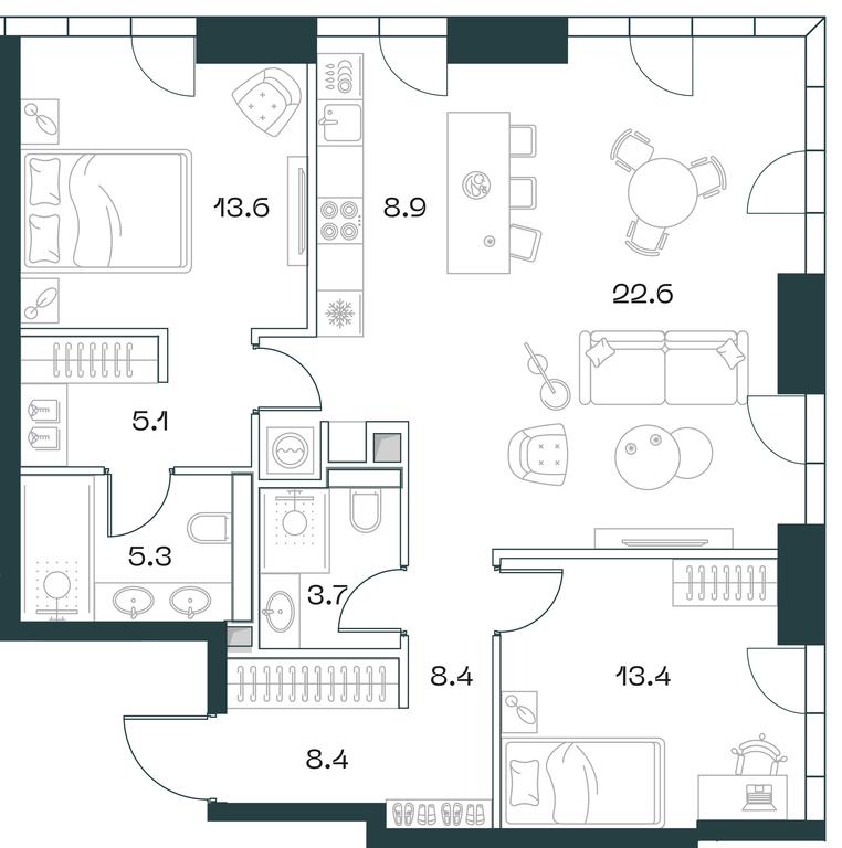 2-BD Apartment Sale, 90.3平方米 at SHIFT, 2nd Donskoy Drive, 10, Moscow, Russia #1