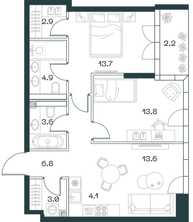 2-BD Apartment Sale, 68.6 sq. m. at SHIFT, 2nd Donskoy Drive, 10, Moscow, Russia #1 2-BD Apartment Sale, 68.6 sq. m. at SHIFT, 2nd Donskoy Drive, 10, Moscow, Russia #1