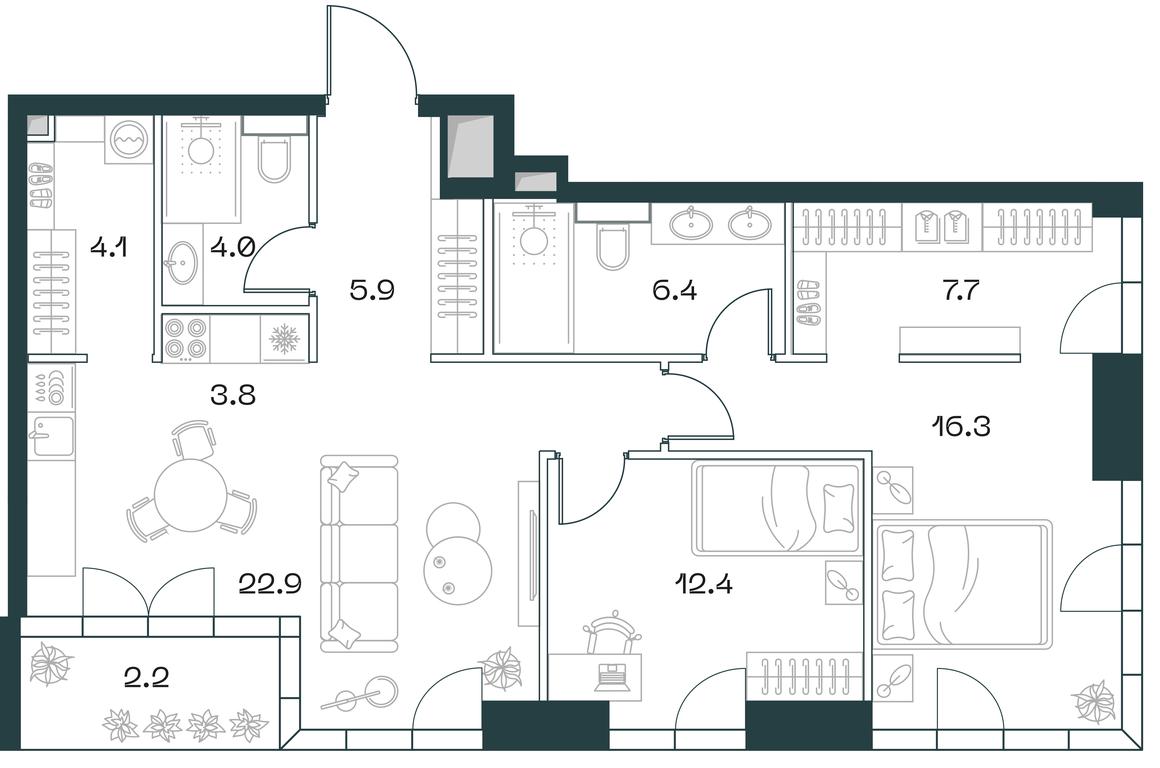 2-BD Apartment Sale, 85.7平方米 at SHIFT, 2nd Donskoy Drive, 10, Moscow, Russia #1