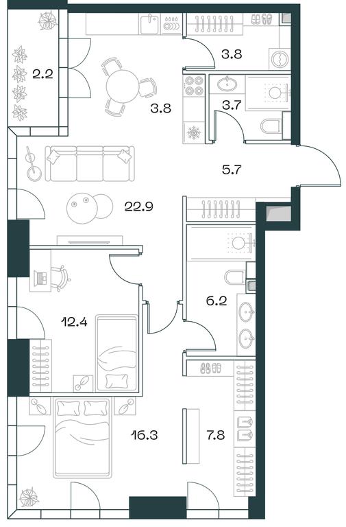 2-BD Apartment Sale, 84.1 sq. m. at SHIFT, 2nd Donskoy Drive, 10, Moscow, Russia #1