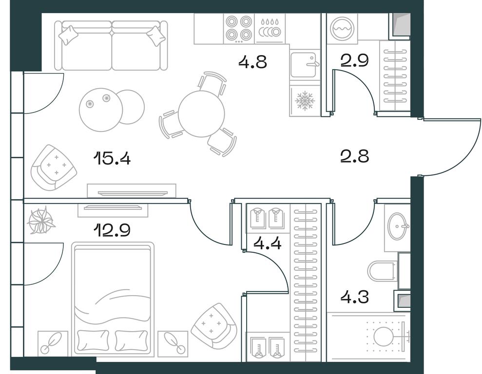 1-BD Apartment Sale, 47.5平方米 at SHIFT, 2nd Donskoy Drive, 10, Moscow, Russia #1 1-BD Apartment Sale, 47.5平方米 at SHIFT, 2nd Donskoy Drive, 10, Moscow, Russia #1