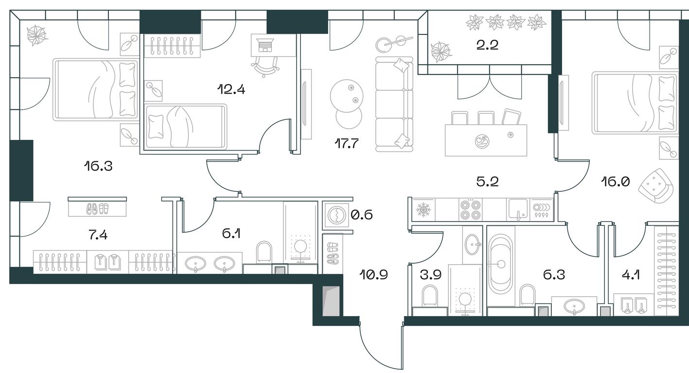 2-BD Apartment Sale, 109.1 sq. m. at SHIFT, 2nd Donskoy Drive, 10, Moscow, Russia #1