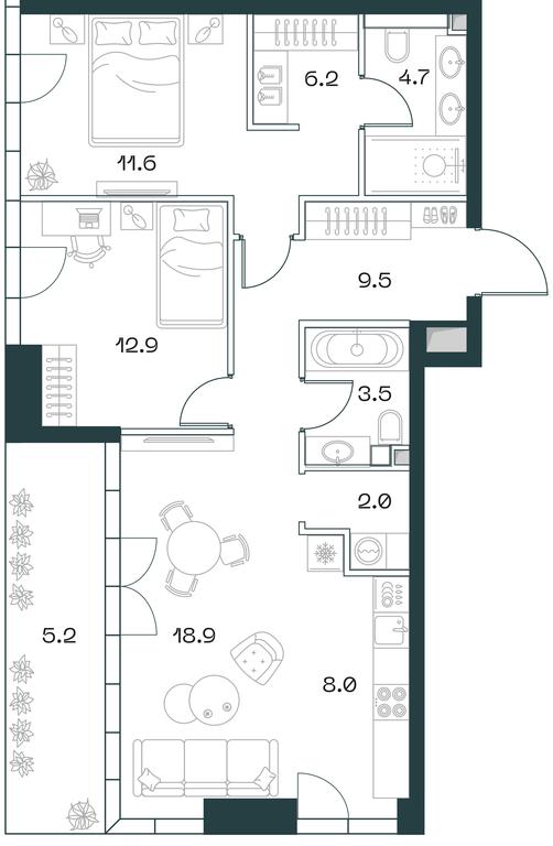 2-BD Apartment Sale, 82.5平方米 at SHIFT, 2nd Donskoy Drive, 10, Moscow, Russia #1 2-BD Apartment Sale, 82.5平方米 at SHIFT, 2nd Donskoy Drive, 10, Moscow, Russia #1