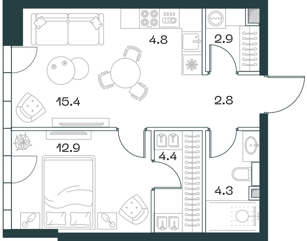 1-BD Apartment Sale, 47.5平方米 at SHIFT, 2nd Donskoy Drive, 10, Moscow, Russia #1 1-BD Apartment Sale, 47.5平方米 at SHIFT, 2nd Donskoy Drive, 10, Moscow, Russia #1