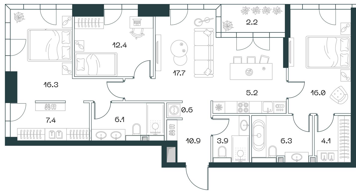 2-BD Apartment Sale, 109.1平方米 at SHIFT, 2nd Donskoy Drive, 10, Moscow, Russia #1
