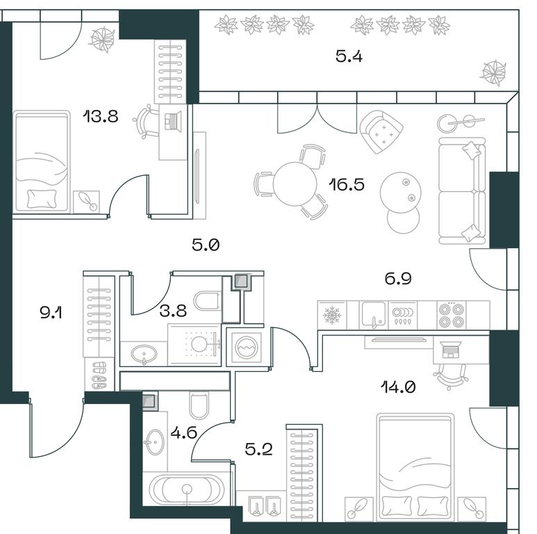 2-BD Apartment Sale, 85.3平方米 at SHIFT, 2nd Donskoy Drive, 10, Moscow, Russia #1
