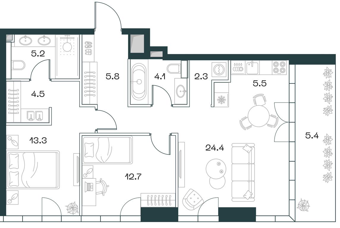 2-BD Apartment Sale, 83.2 sq. m. at SHIFT, 2nd Donskoy Drive, 10, Moscow, Russia #1