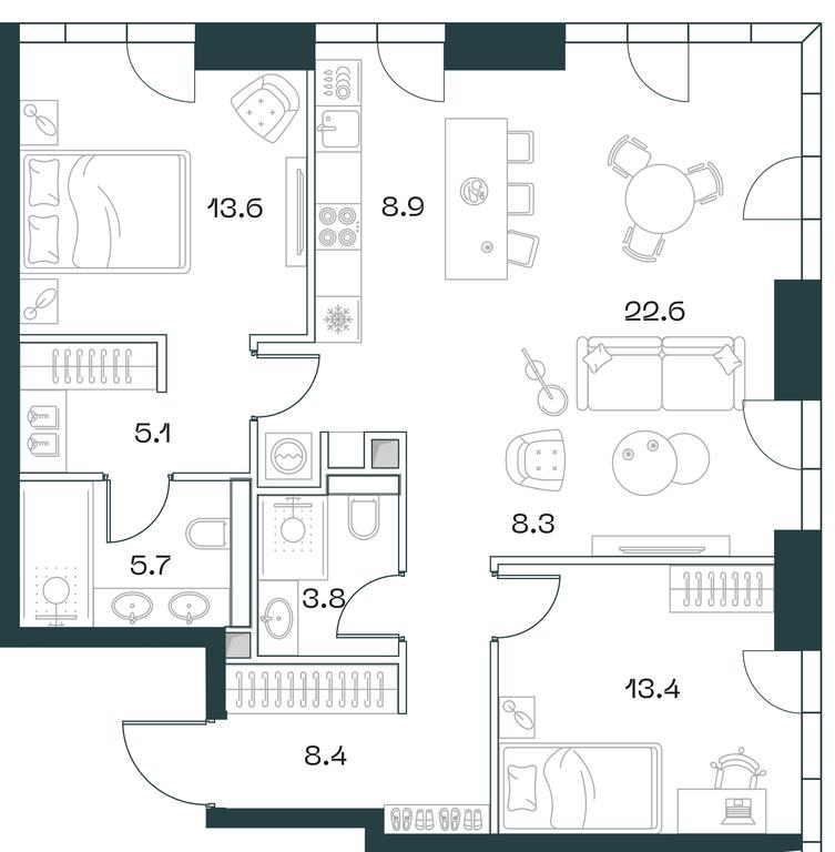 2-BD Apartment Sale, 90.7 sq. m. at SHIFT, 2nd Donskoy Drive, 10, Moscow, Russia #1