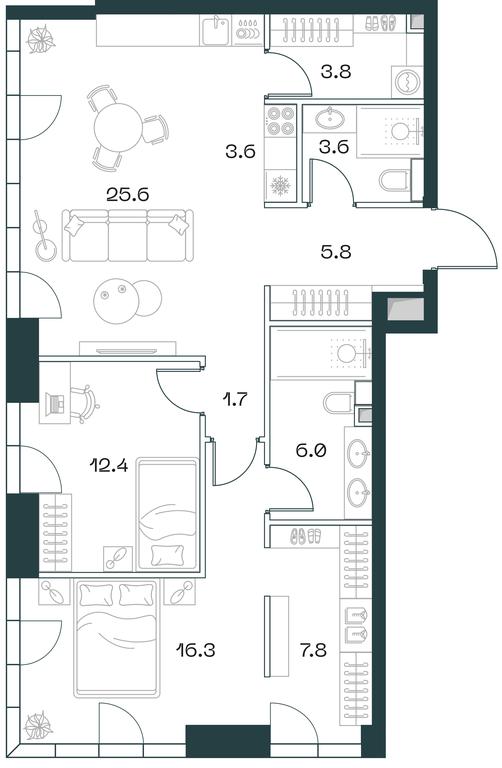 2-BD Apartment Sale, 86.6 sq. m. at SHIFT, 2nd Donskoy Drive, 10, Moscow, Russia #1