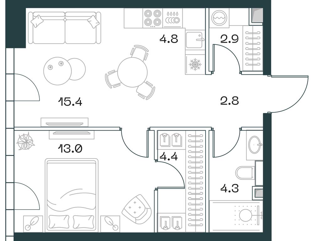 1-BD Apartment Sale, 47.6 sq. m. at SHIFT, 2nd Donskoy Drive, 10, Moscow, Russia #1