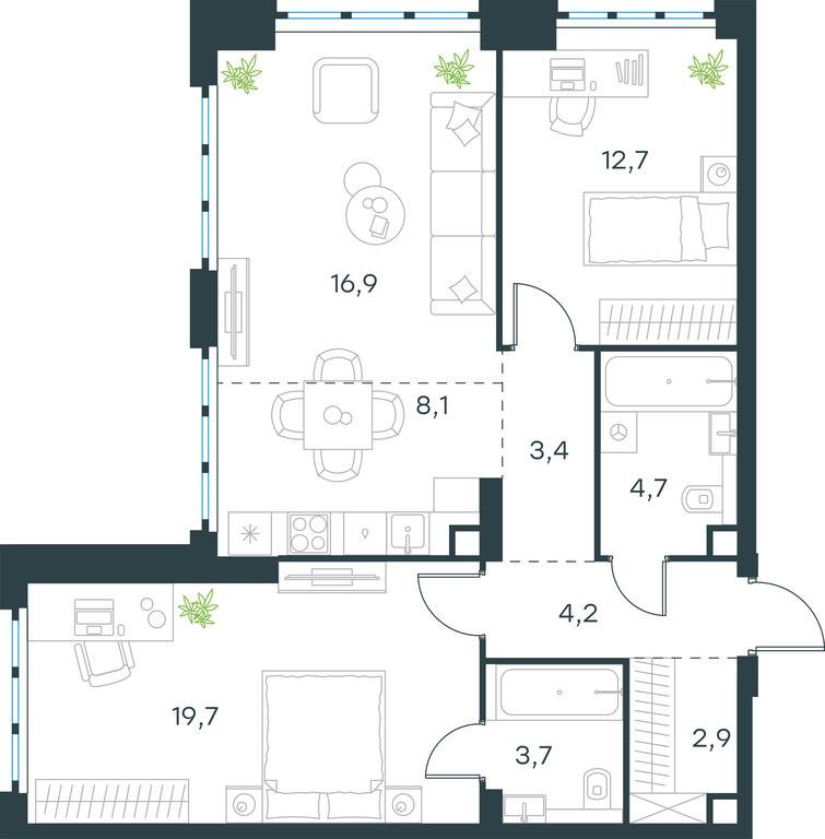 2-BD Apartment Sale, 76.3 sq. m. at Level Yzhnoportovaya, Yuzhnoportovaya Street, 28Ас17, Moscow, Russia #1