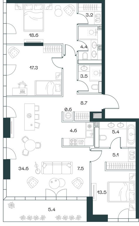 3-BD Apartment Sale, 132.5 sq. m. at SHIFT, 2nd Donskoy Drive, 10, Moscow, Russia #1