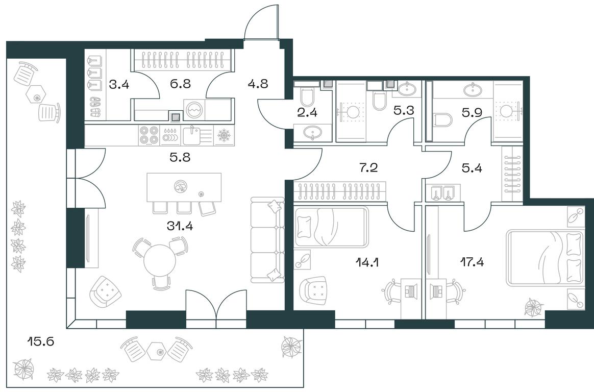 2-BD Apartment Sale, 125.6 sq. m. at SHIFT, 2nd Donskoy Drive, 10, Moscow, Russia #1