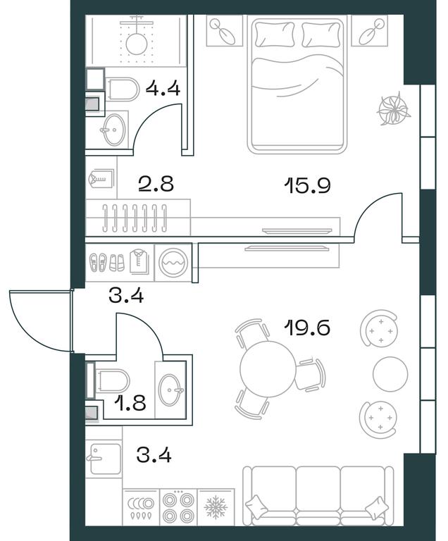 1-BD Apartment Sale, 51.8 sq. m. at SHIFT, 2nd Donskoy Drive, 10, Moscow, Russia #1