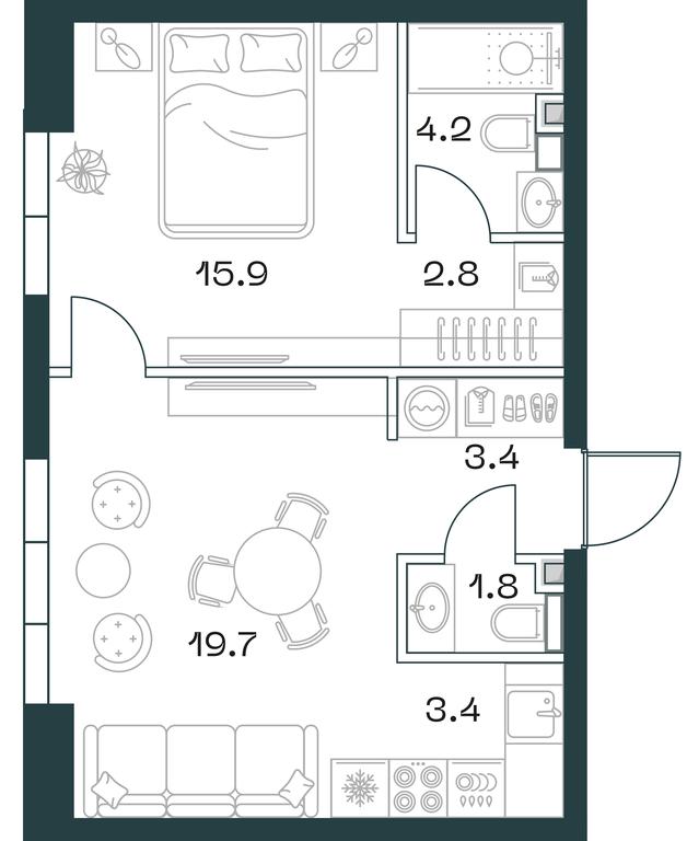 1-BD Apartment Sale, 51.9 sq. m. at SHIFT, 2nd Donskoy Drive, 10, Moscow, Russia #1