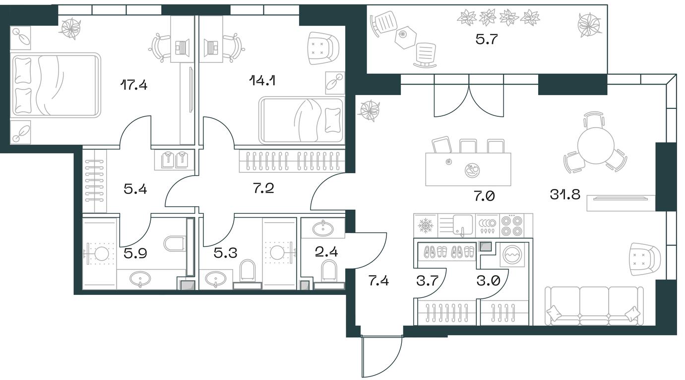 2-BD Apartment Sale, 116.4 sq. m. at SHIFT, 2nd Donskoy Drive, 10, Moscow, Russia #1