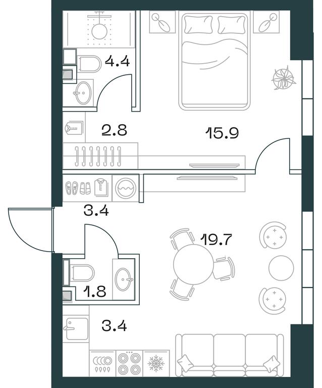 1-BD Apartment Sale, 51.9 sq. m. at SHIFT, 2nd Donskoy Drive, 10, Moscow, Russia #1