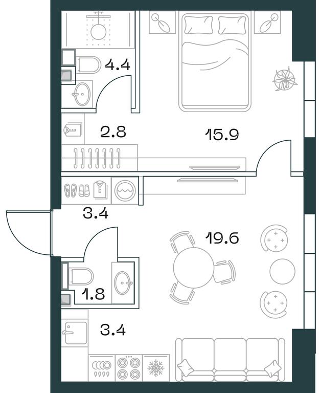 1-BD Apartment Sale, 51.8 sq. m. at SHIFT, 2nd Donskoy Drive, 10, Moscow, Russia #1
