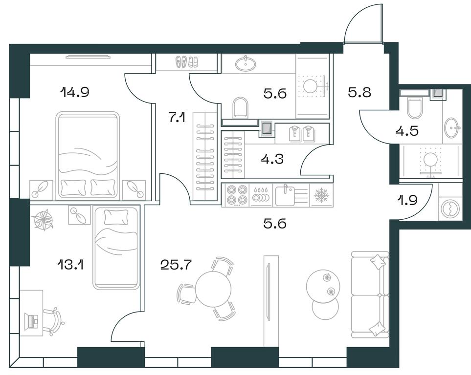 2-BD Apartment Sale, 88.3 sq. m. at SHIFT, 2nd Donskoy Drive, 10, Moscow, Russia #1